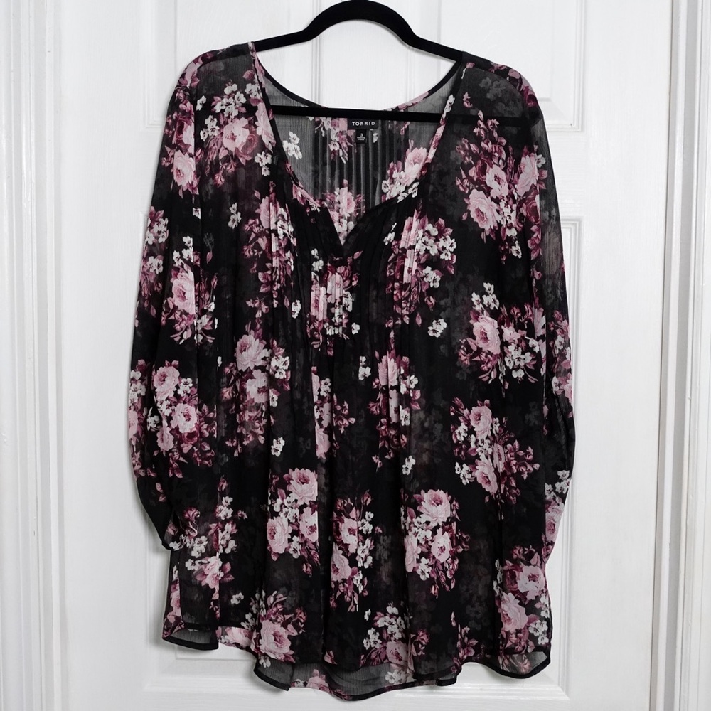 Torrid black sheer floral blouse